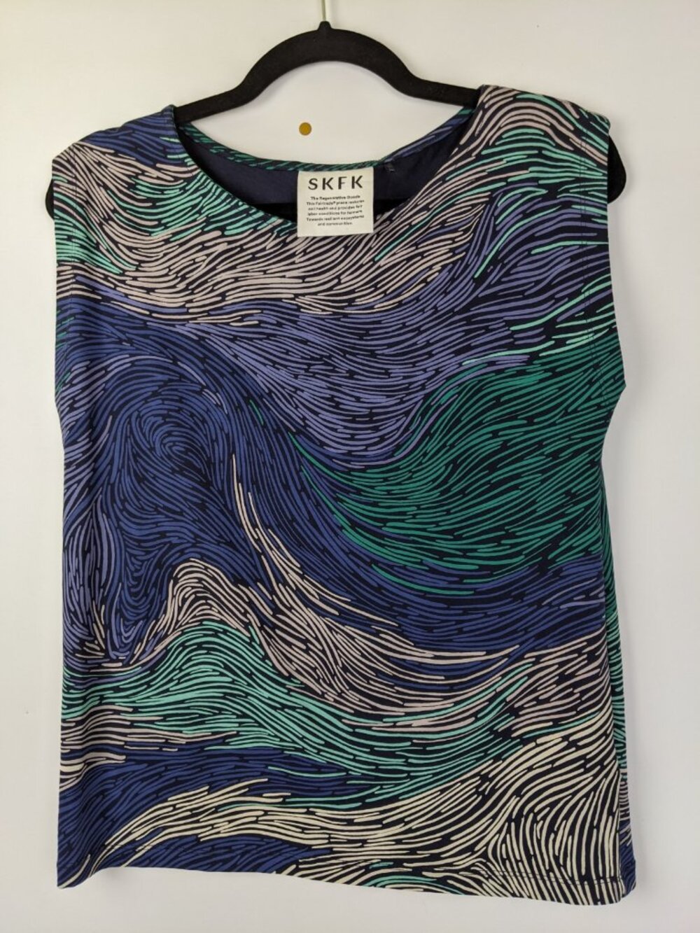 SKFK Marixol-Gots Sleeveless Graphic Cotton Top T Shirt Womens Size 6 Blue